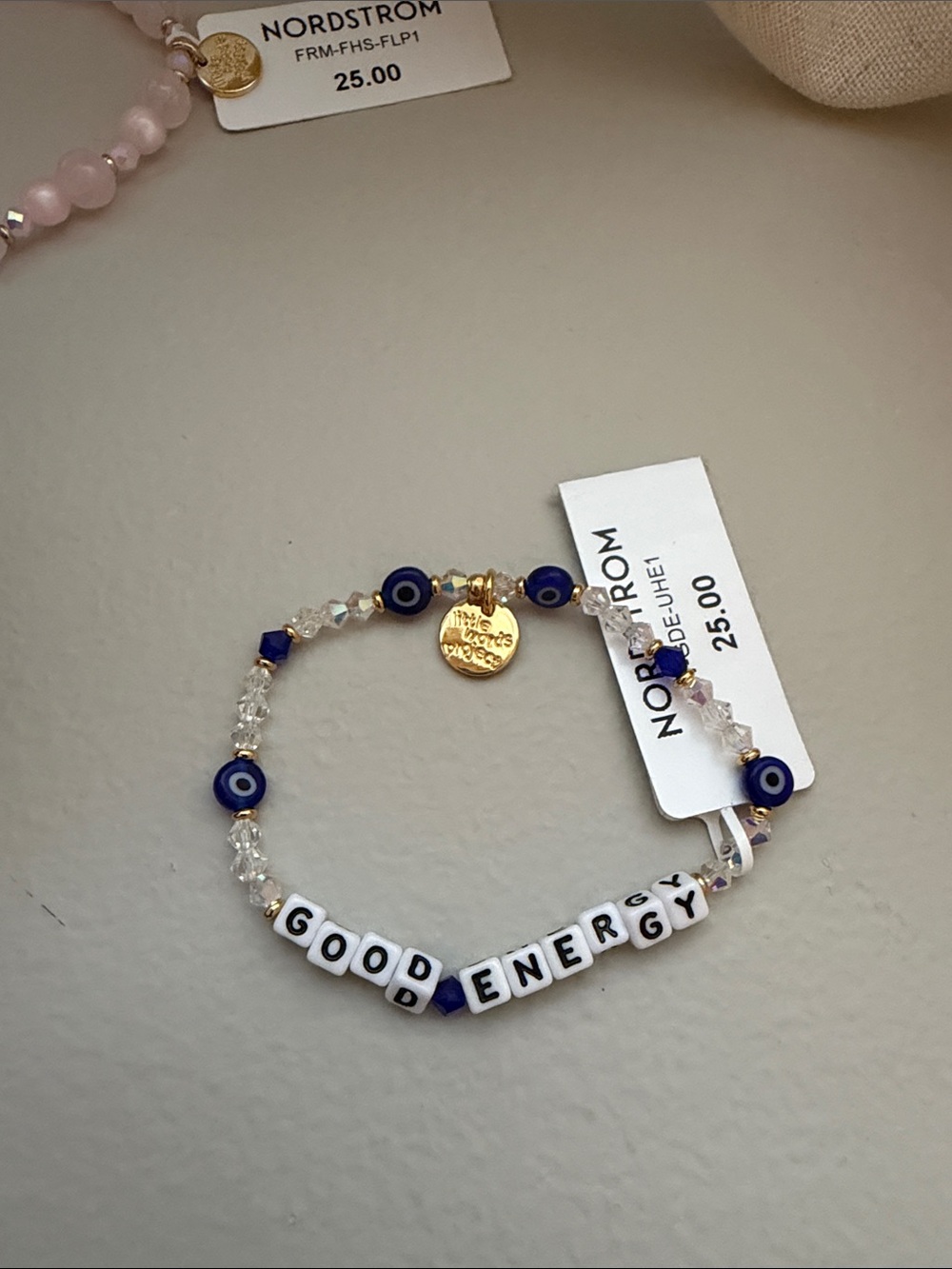 Little words project Beaded 'Good Energy' Stretch Bracelet in Blue and White